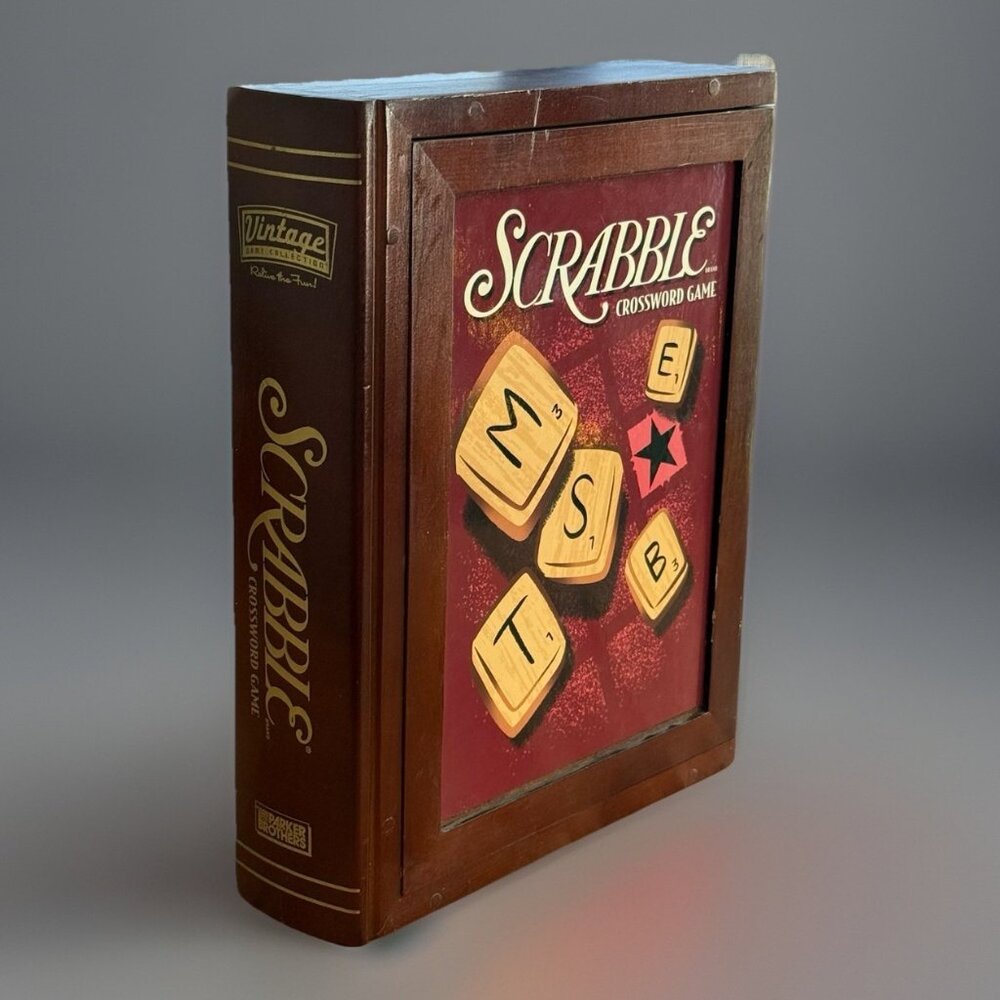 Scrabble Crossword Game Vintage Bookshelf Edition Wooden Box Parker Complete